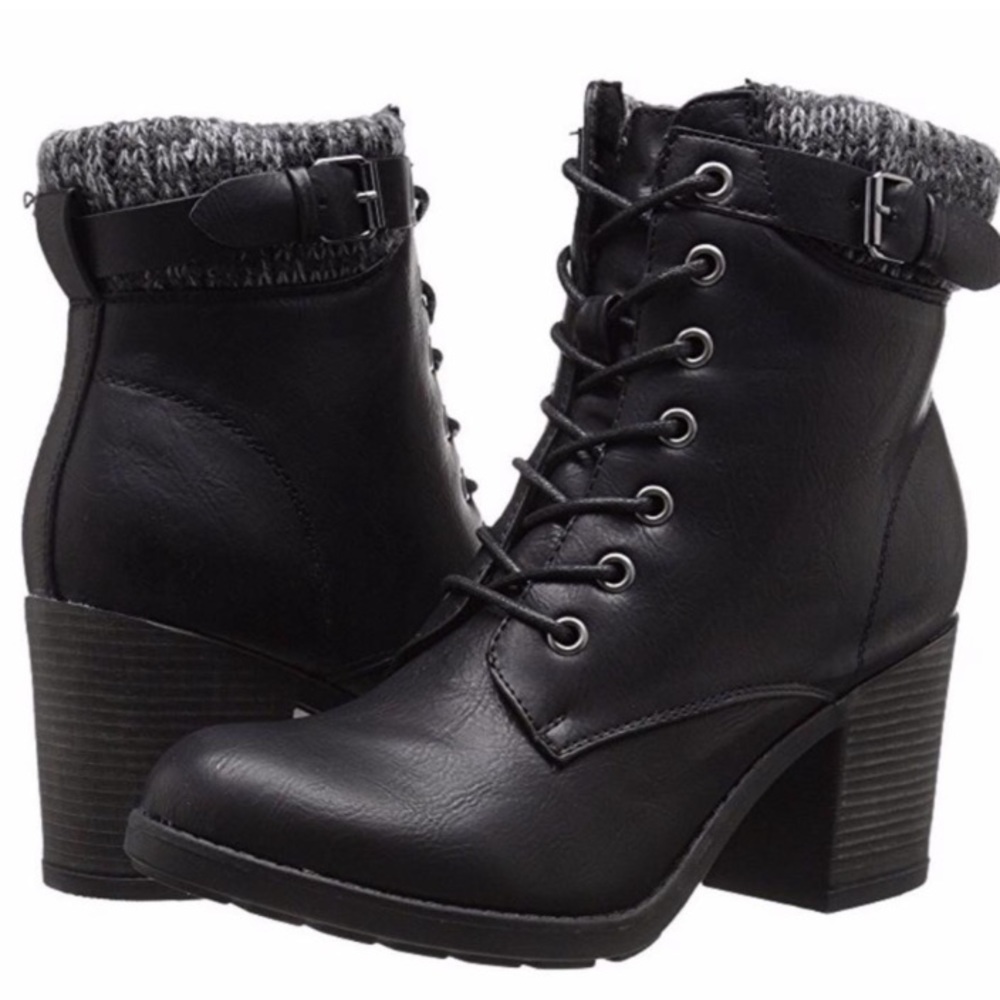 NWOT MIA George Black Block Heel Lace Up Boot